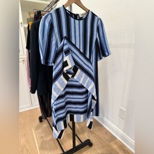 Diane Von Furstenberg Blue and Black 100% Silk Striped Dress